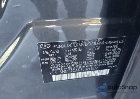 2020 Hyundai Santa Fe Se из США, поврежденный, VIN 5NMS2CAD8LH242822